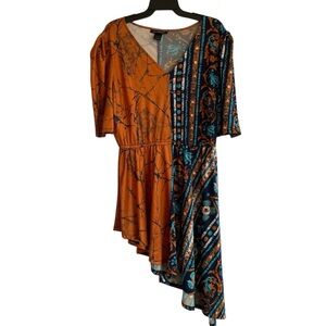 Ashley Stewart Angled Hem Dress Women 18/20 Elastic Waist Boho Cottagecore Chic